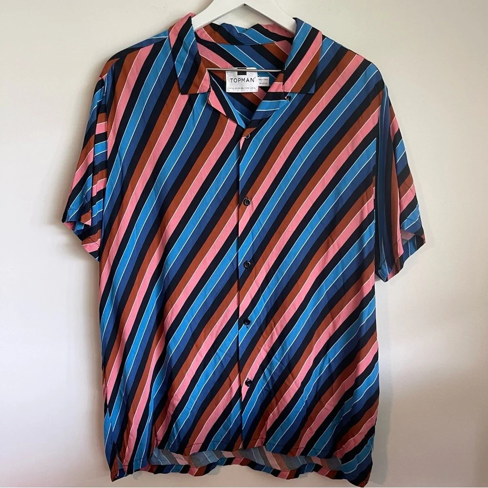 Topman button down striped short sleeve shirt size XL